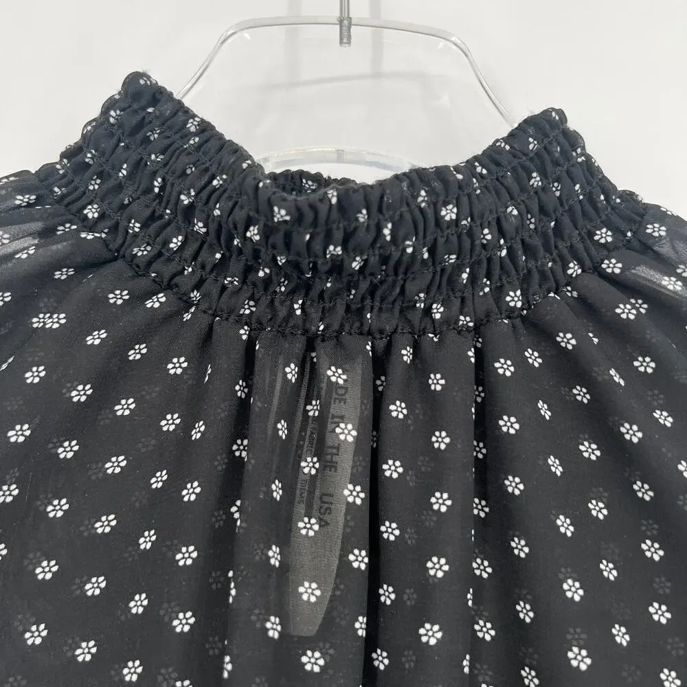 Free People‎ Top Womens S Black Floral Tunic Sheer Boho Hippie Whimsigoth Fairy